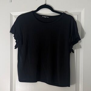 Chic Black Ruffle Sleeve Tee